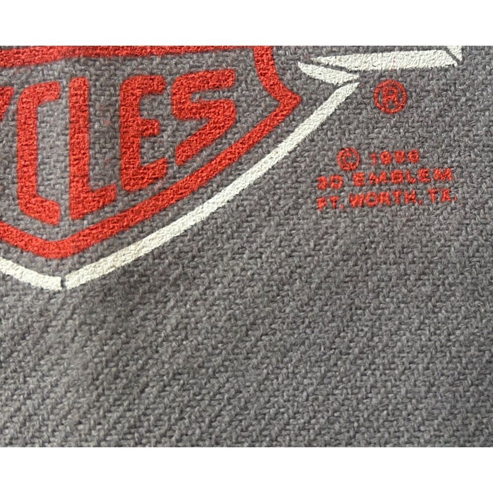 Vintage 1986 3D Emblem Harley Davidson Scarf Gray 46” 12” Fringe America 80S - Picture 3 of 6